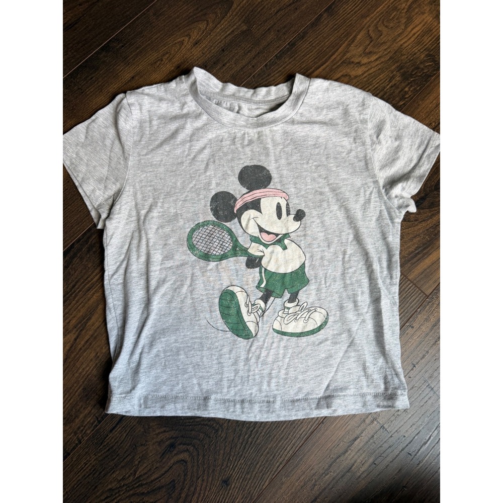 Disney Mickey Mouse Tennis Graphic T-Shirt Gray Heather Short Sleeve XS 0112
